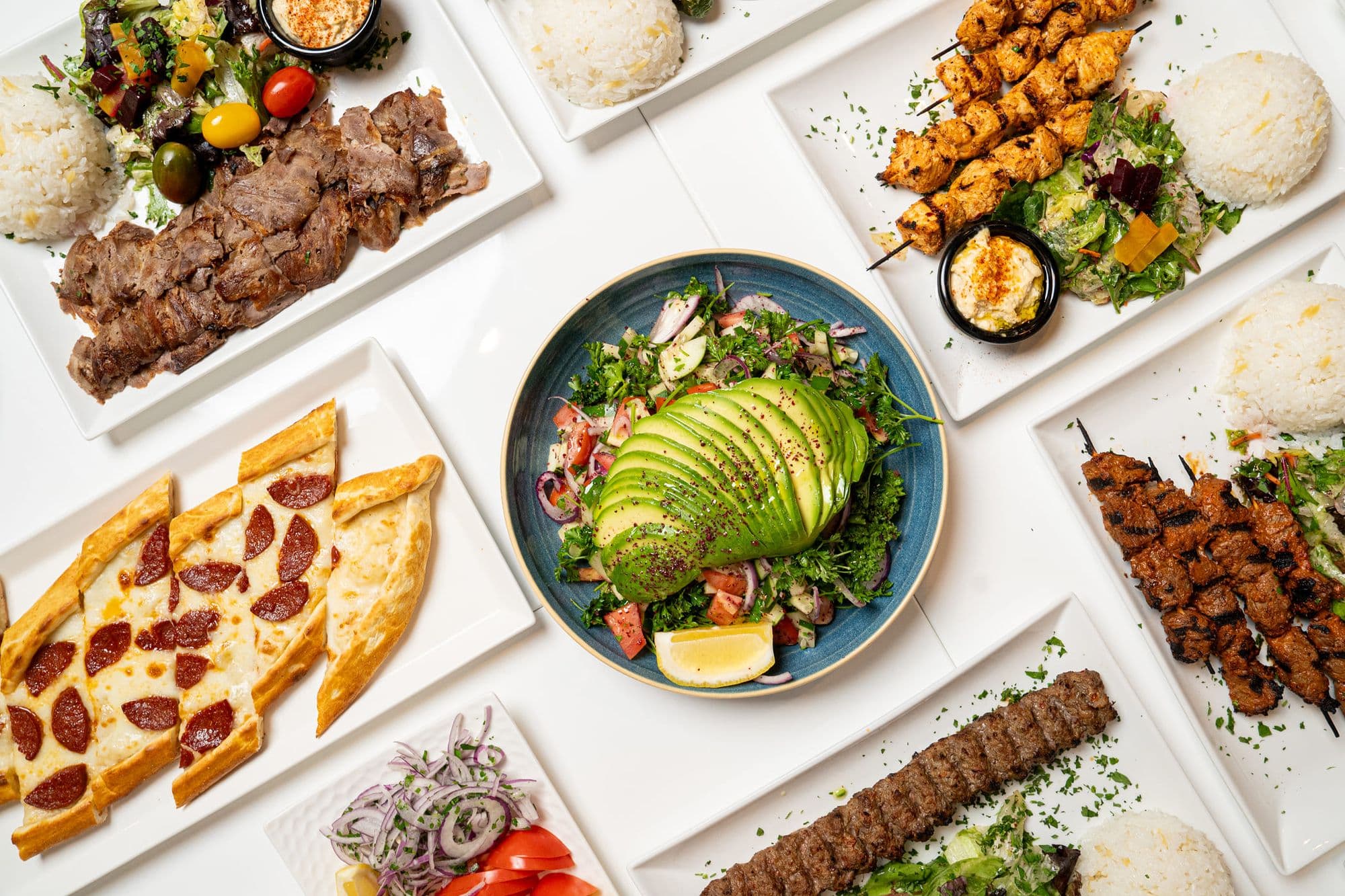 Grilled Mediterranean kebab platter at PiddeG